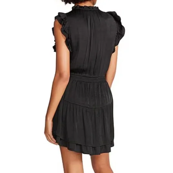 Steve Madden Prairie Dreams Satin V-Neck Ruffle Cap Sleeve Mini Blouson Dress S - Picture 3 of 16